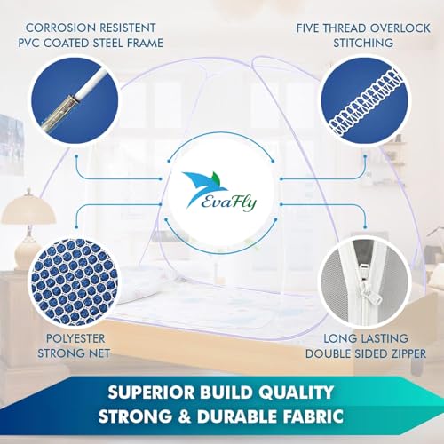 Evafly Mosquito Net for Single Bed | Polyester Strong 30GSM mesh| PVC Coated Corrosion Resistant Steel Wire - Purple - Image 4