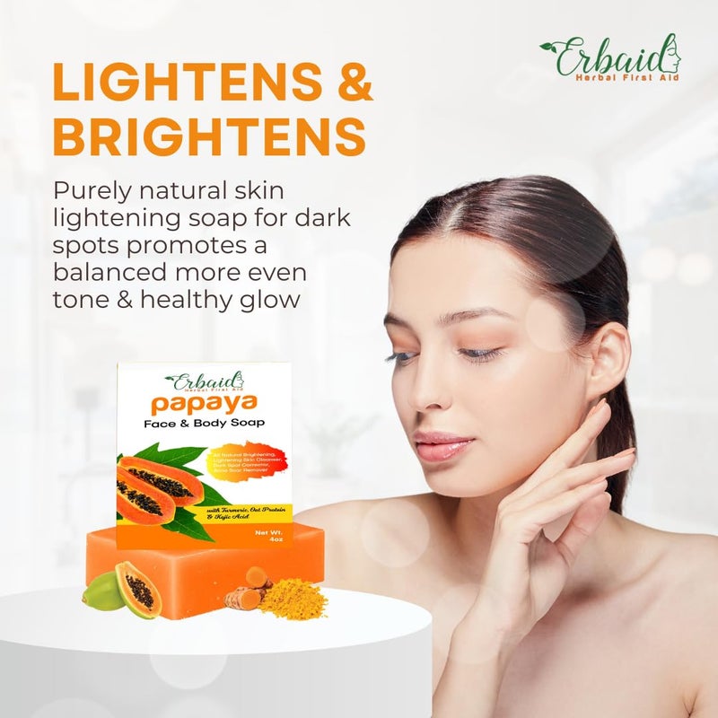 Erbaid Papaya Soap Face & Body Wash â€“ Skin Brightening Papaya Soap Bar for Dark Spots â€“ Reduce Acne, Cleanse Scars, & Even Tone â€“ with Turmeric, Kojic Acid & Essential Oils â€“ for All Types - Image 4