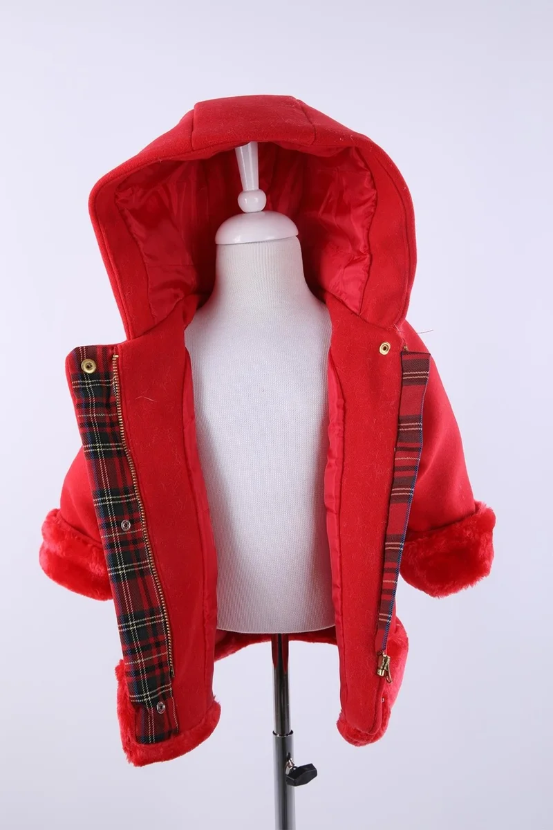 بيبي هولا Babyhola Baby Girl Child Cotton Lined Hooded Fur Detailed Kachet Coat Winter 13494