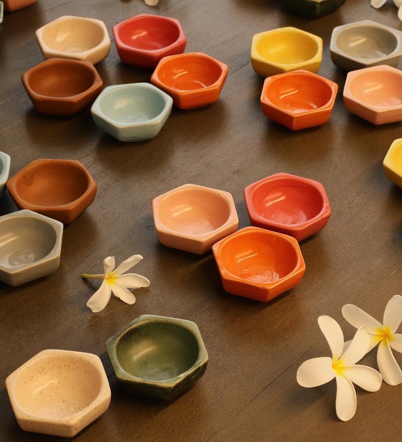 Miah Decor Traditional Ceramic Diya Set - Pack of 6 for Diwali Decoration Puja| Handcrafted Hexagonal Shape Oil Lamps| Reusable & Dishwasher Safe |Eco-Friendly Diyas for Diwali, Puja, Home Decor, Gift - Image 4