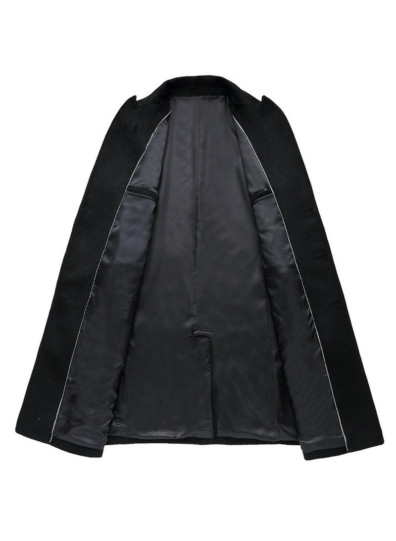 Loquat Men's Woolen Casual Coat Slim Fit Suit Collar Long Jacket Overcoat with Pockets Black  - Image 2
