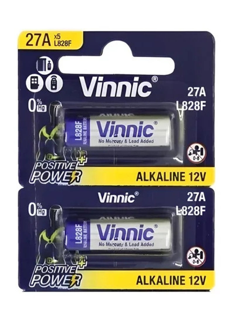 2-Pieces Vinnic 27A Positive Power (L828F) 12V Alkaline Batteries