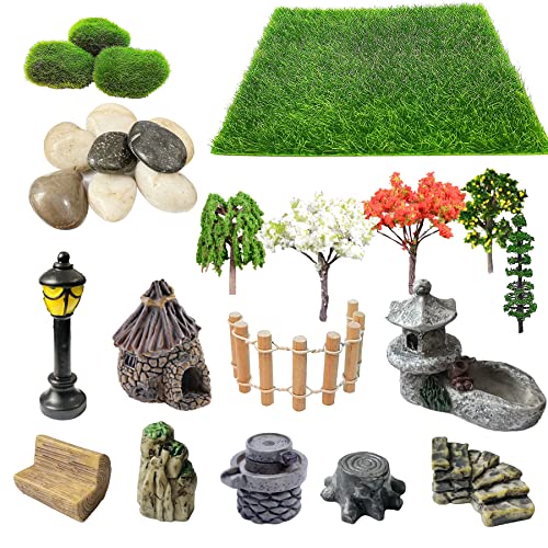 Cayway 26 PCS Outdoor Fairy Garden Miniatures Mini Zen Garden Accessories, Artificial Grass, Model Trees, Terrarium Ornaments, Dollhouse Supplies, Bonsai Decorative Craft Tools Kit - Image 1