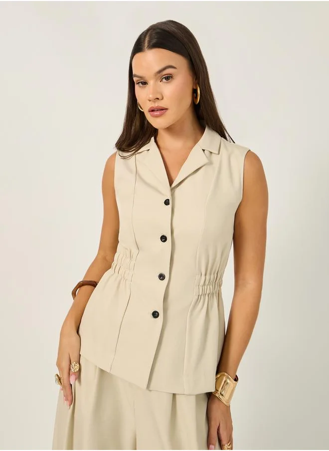 Styli Solid Notch Lapel Buttoned Top