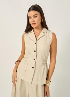 Styli Solid Notch Lapel Buttoned Top  - Image 1