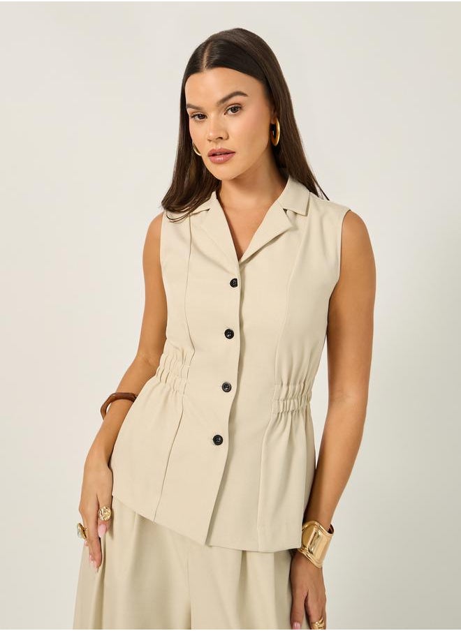 Styli - Solid Notch Lapel Buttoned Top - Image 1