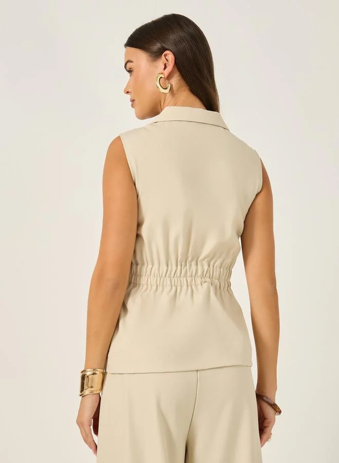 Styli Solid Notch Lapel Buttoned Top