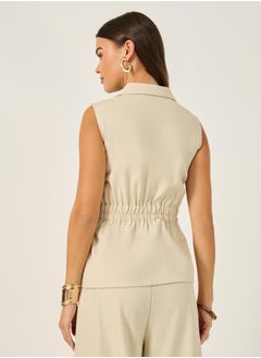 Styli Solid Notch Lapel Buttoned Top  - Image 4