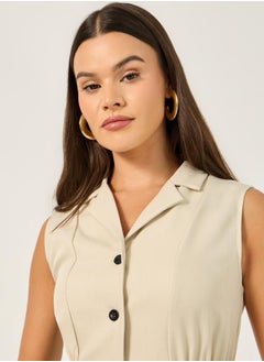 Styli Solid Notch Lapel Buttoned Top  - Image 3