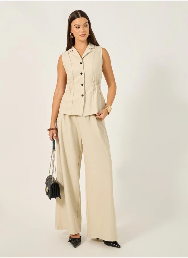 Styli Solid Notch Lapel Buttoned Top