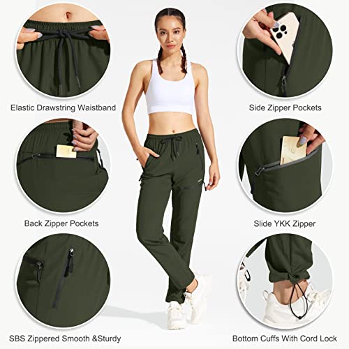 MOCOLY Women's Cargo Hiking Pants Elastic Waist Quick Dry Lightweight Water Resistant Casual Long Pants UPF 50+ Army Green L - Image 4