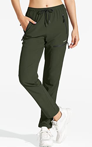 MOCOLY Women's Cargo Hiking Pants Elastic Waist Quick Dry Lightweight Water Resistant Casual Long Pants UPF 50+ Army Green L - Image 2