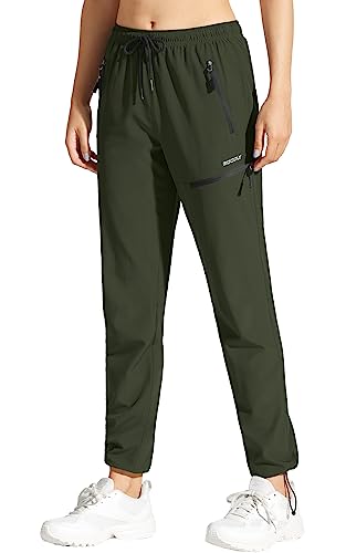 MOCOLY Women's Cargo Hiking Pants Elastic Waist Quick Dry Lightweight Water Resistant Casual Long Pants UPF 50+ Army Green L - Image 1