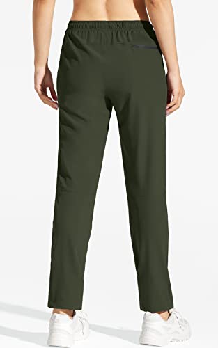 MOCOLY Women's Cargo Hiking Pants Elastic Waist Quick Dry Lightweight Water Resistant Casual Long Pants UPF 50+ Army Green L - Image 3