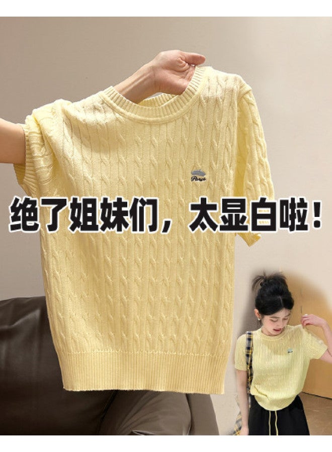 PLANDOO Extra Flatteringwomen'S Knitted Top, Autumn And Spring Style, Korean-Inspired Elegant Cable Pattern Round Neck Sweater - Image 1