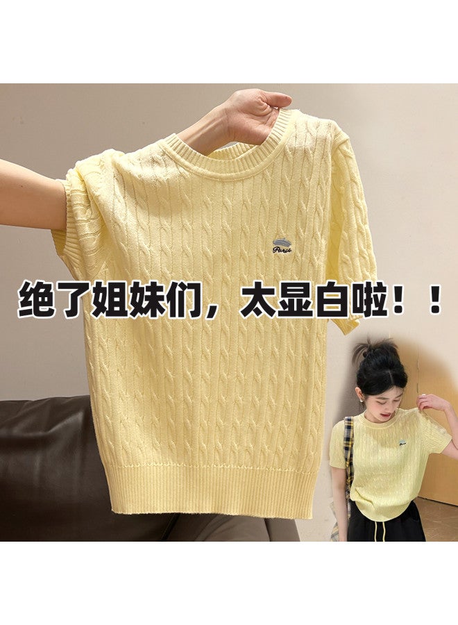 PLANDOO Extra Flatteringwomen'S Knitted Top, Autumn And Spring Style, Korean-Inspired Elegant Cable Pattern Round Neck Sweater - Image 2