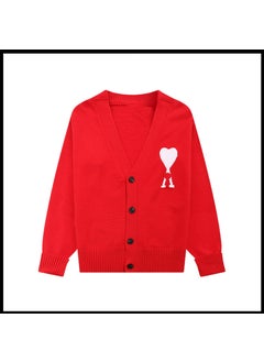 Trendy Brand Love Knit Cardigan Oversized V-Neck Sweater Red white heart [a5 style]