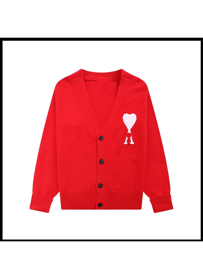 Generic - Trendy Brand Love Knit Cardigan Oversized V-Neck Sweater Red white heart [a5 style] - Image 1