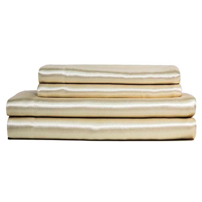 SATIN LUXURY SHEET SET FULL IVORY 4PIECE SET