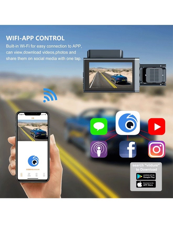 XiuWoo 4K Triple Lens Dash Cam with 32GB Card – 4K Front & 1080P Rear Camera, 170° Cabin View, 3.0" Screen, Parking Monitor, Loop Recording, Night Vision - Image 3