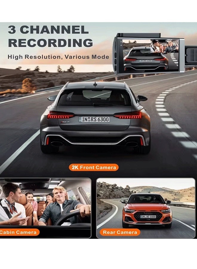 XiuWoo 4K Triple Lens Dash Cam with 32GB Card – 4K Front & 1080P Rear Camera, 170° Cabin View, 3.0" Screen, Parking Monitor, Loop Recording, Night Vision - Image 2