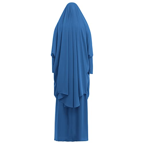 IKADEX Prayer Clothes for Muslim Women Islamic Abaya Suit Maxi Skirt + Khimar Hijab 2pcss Burka Jilbab Kaftan Blue - Image 4