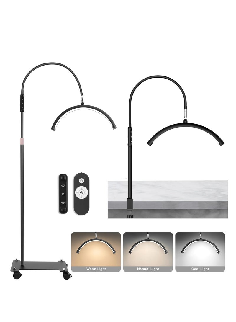 XiuWoo Lash Light for Eyelash Tech with Wheels, LED Half Moon Light for Eyelash Extensions Skincare Tattoo Nail, Adjustable Brightness and Height, Black - Image 1