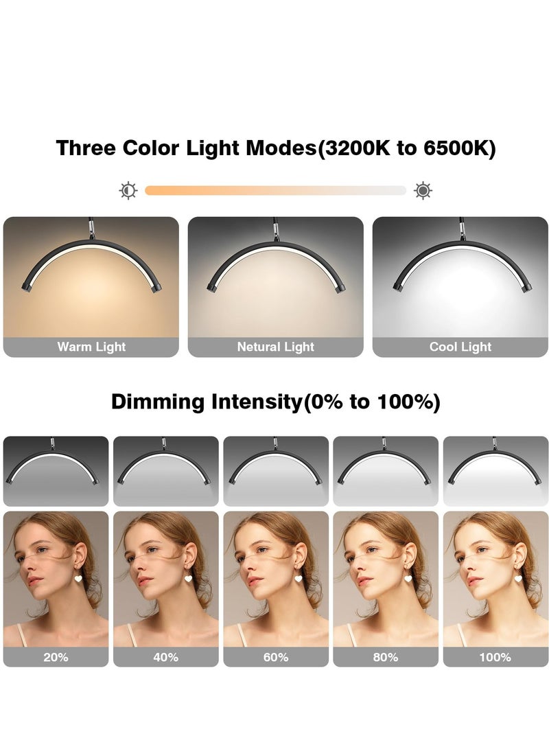 XiuWoo Lash Light for Eyelash Tech with Wheels, LED Half Moon Light for Eyelash Extensions Skincare Tattoo Nail, Adjustable Brightness and Height, Black - Image 4