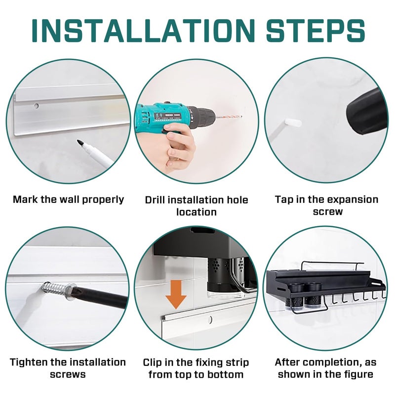 iBELL رف تخزين مطبخ متعدد الوظائف مثبت على الحائط من IBELL مصنوع من الفولاذ الكربوني مع رف توابل وحوامل أدوات IBLCH260 رف خطوة - Image 2