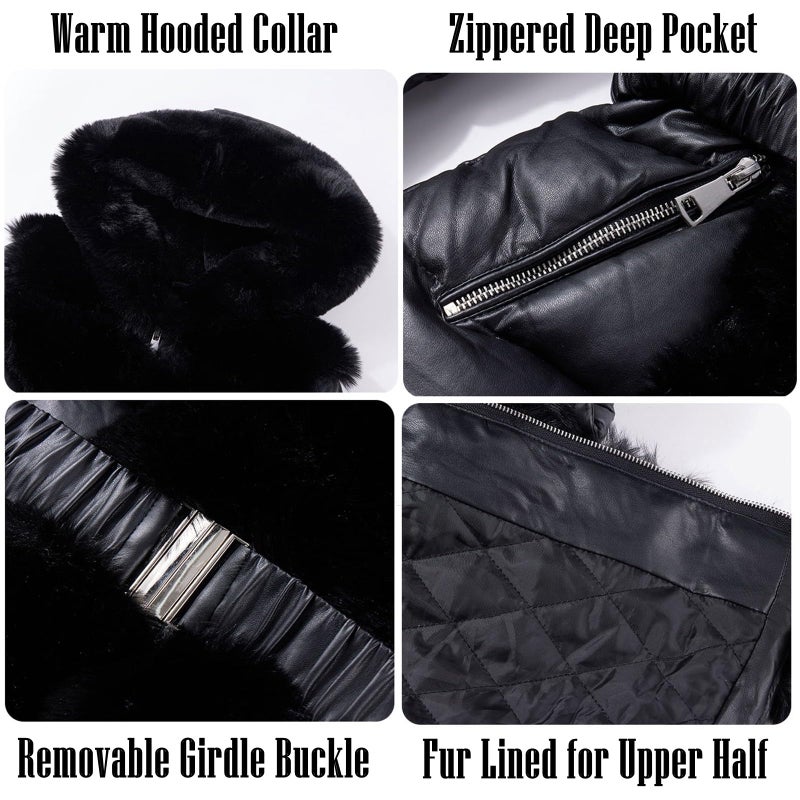 RISISSIDA Puffer Coat Women Winter Down Faux Fur Lined Puffy Jacket with Long Collar Hood, Thicken Quilted Warm Leather Bubble Overcoat Black M - Image 5