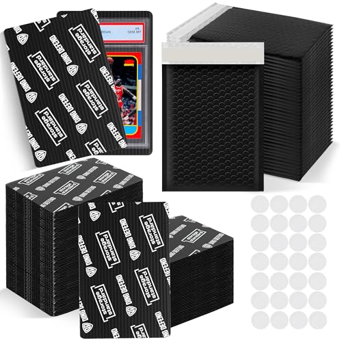 Storage Standard Ding Defend Trading Card Shipping Kit - Includes 110 4’’ x 6’’ Protectors, 55 Envelope Bubble Mailers, 240 Tape Seals for Slabs & Collectible Cards - Black - Image 1