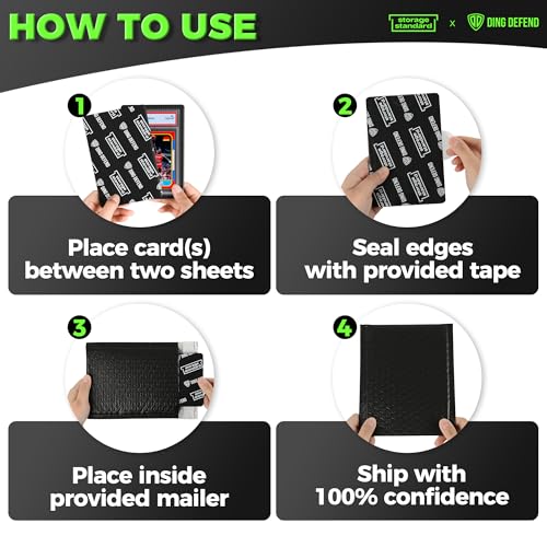Storage Standard Ding Defend Trading Card Shipping Kit - Includes 110 4’’ x 6’’ Protectors, 55 Envelope Bubble Mailers, 240 Tape Seals for Slabs & Collectible Cards - Black - Image 5