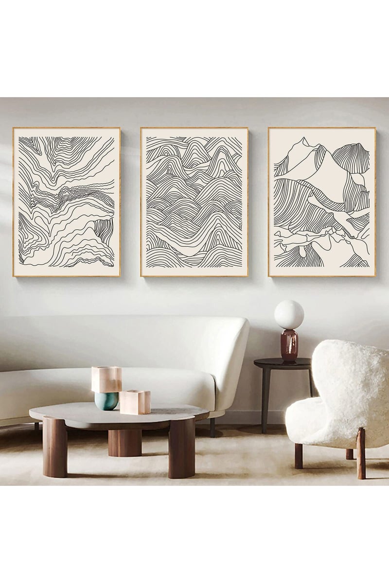 Wallvelart فن الجدران القماشية الجبلية التجريدية بخطوط سوداء وبيضاء - Image 1