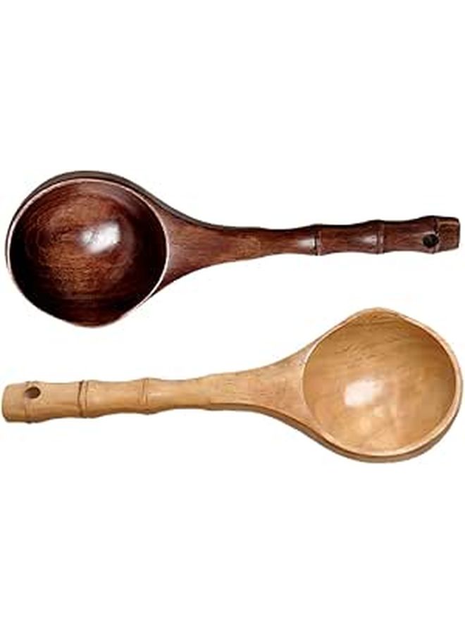 Natural Wood Bathing Scoop And Kitchen Ladle 2 Piece Set Lacquer Finish Multipurpose - Image 1