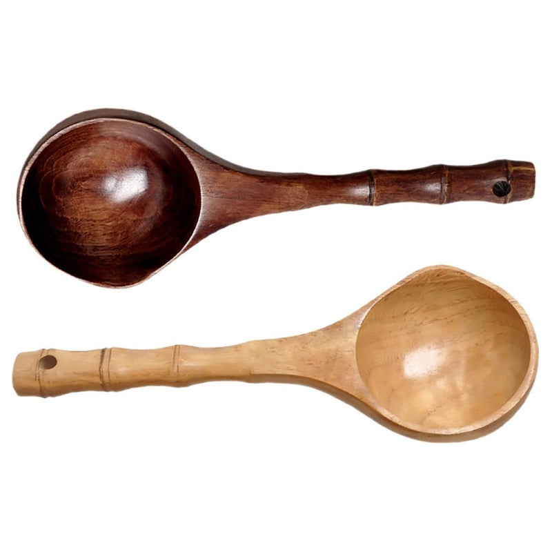 Natural Wood Bathing Scoop And Kitchen Ladle 2 Piece Set Lacquer Finish Multipurpose - Image 2