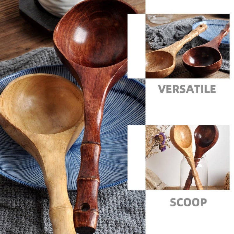 Natural Wood Bathing Scoop And Kitchen Ladle 2 Piece Set Lacquer Finish Multipurpose - Image 4