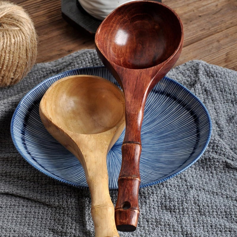 Natural Wood Bathing Scoop And Kitchen Ladle 2 Piece Set Lacquer Finish Multipurpose - Image 5