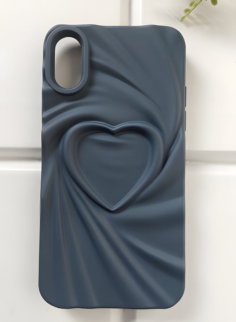 جراب خلفي فاخر لهاتف ايفون XS Max غير لامع بتصميم قلب، مقاوم للصدمات، يحمي الكاميرا من الخدوش، بنقشة حريرية ثلاثية الأبعاد بارزة، مصنوع من مادة TPU غير لامعة عصرية، جراب سيليكون ناعم و أنيق للفتيات والسيدات لهاتف iPhone XS Max (أزرق غامق، مقاوم للصدمات) - Image 2