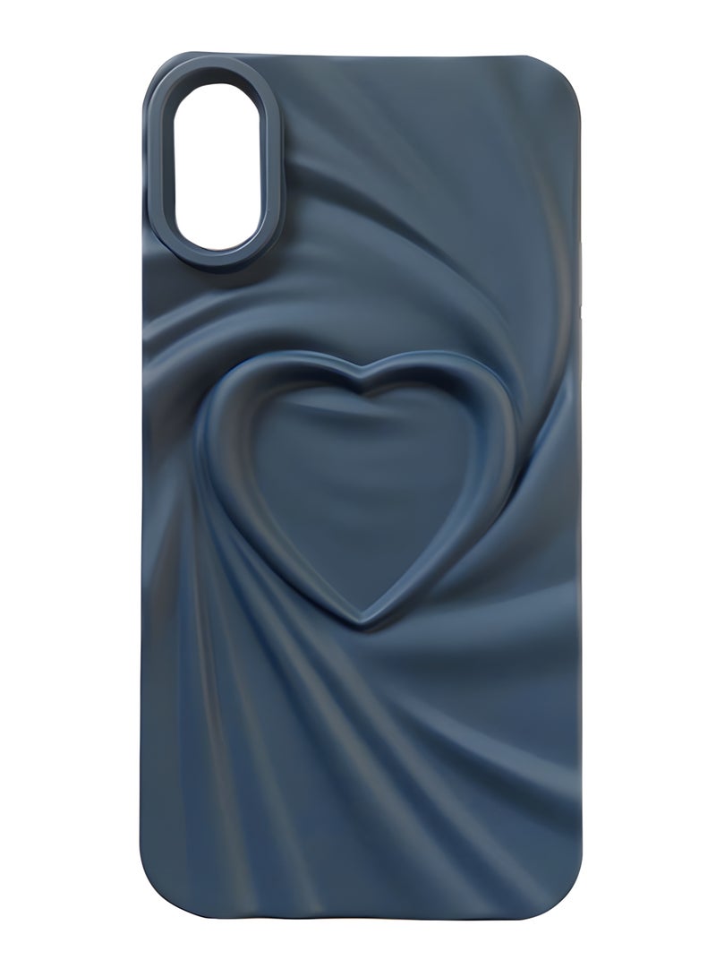 جراب خلفي فاخر لهاتف ايفون XS Max غير لامع بتصميم قلب، مقاوم للصدمات، يحمي الكاميرا من الخدوش، بنقشة حريرية ثلاثية الأبعاد بارزة، مصنوع من مادة TPU غير لامعة عصرية، جراب سيليكون ناعم و أنيق للفتيات والسيدات لهاتف iPhone XS Max (أزرق غامق، مقاوم للصدمات) - Image 1