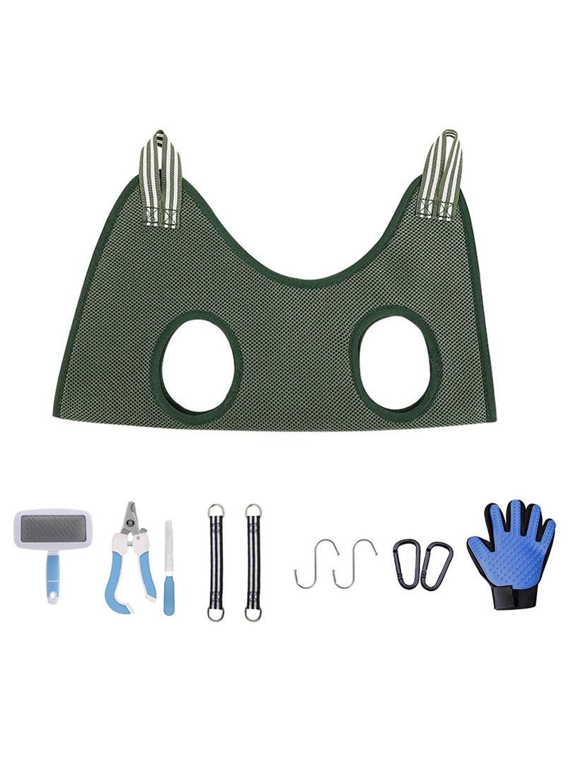 Generic Green-11PCS M 5-10KG Cat Grooming Hammock Pet Nail Cutting Anti Scratch Bite Fixed Bag Kitten Bath Trimming Restraint Bags Beauty Pet Supplies Set  - Image 1