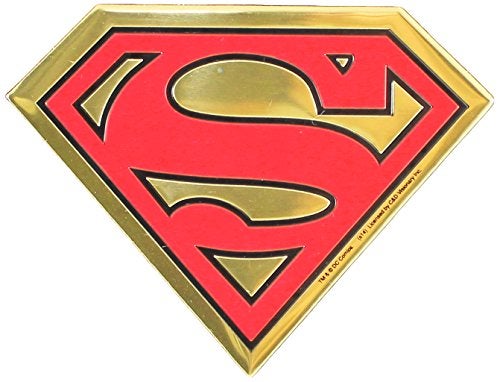 C&D Visionary DC Comics Originals Superman Logo On Embossed Metal Emblem Sticker, Yellow, 9cm - Image 1