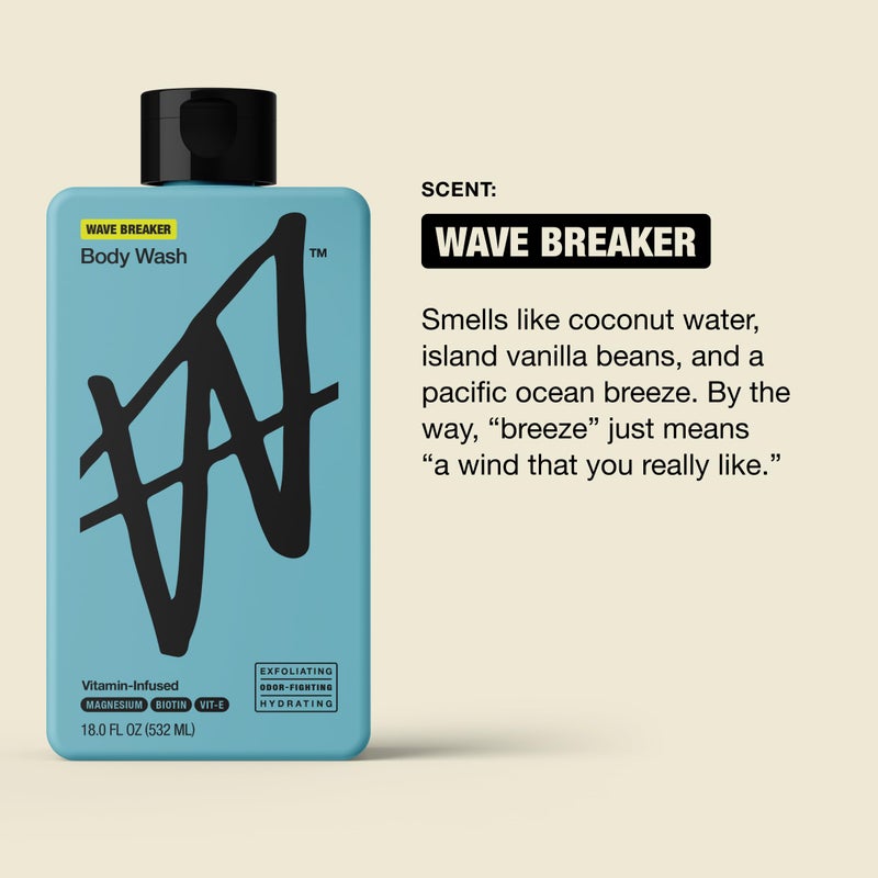 W By Jake Paul Body Wash for Men, Exfoliating Shower Gel with Jojoba Oil, Deep Clean Hydrating Mens Bodywash, Wave Breaker Scent, 18 fl oz - Image 5