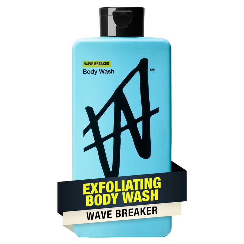 W By Jake Paul Body Wash for Men, Exfoliating Shower Gel with Jojoba Oil, Deep Clean Hydrating Mens Bodywash, Wave Breaker Scent, 18 fl oz - Image 1