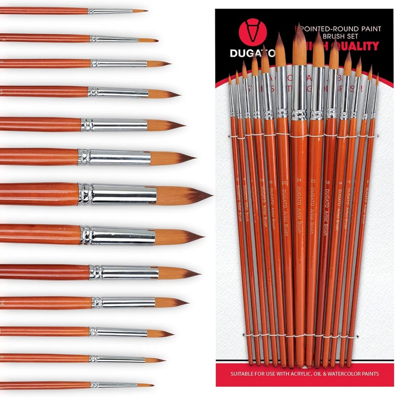 DUGATO Professional Artist Round Paint Brush Set (13pc) - Long Handle Round Pointed Tip, Anti-Shedding Nylon for Watercolor, Acrylic, Oil, Gouache, Ink & Tempera - Image 1