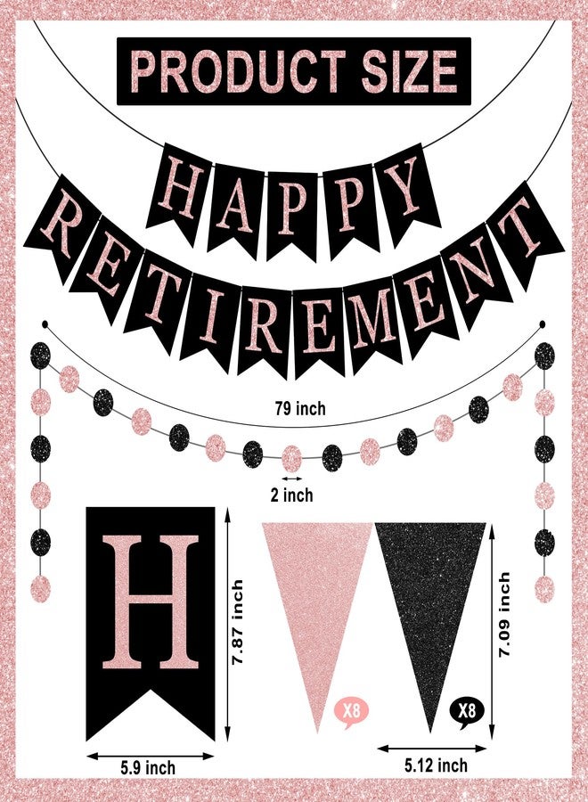 Maniaacer Happy Retirement Banner Rose Gold and Black Retirement Banner Glittery Pennant Flags Circle Dot Garland Retirements Party Decorations for Women Retirements Goodbye Farewell Going Away Party Decor - Image 2