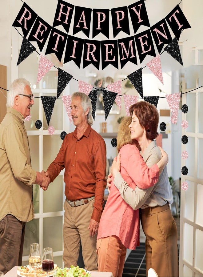 Maniaacer Happy Retirement Banner Rose Gold and Black Retirement Banner Glittery Pennant Flags Circle Dot Garland Retirements Party Decorations for Women Retirements Goodbye Farewell Going Away Party Decor - Image 4