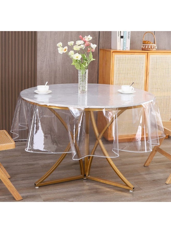 زيمي غطاء طاولة بلاستيكي شفاف شديد التحمل ذو حواف مخيطة، مقاوم للماء والزيوت والبقع، دائري (قطر 60 بوصة، 152 سم) - Image 1