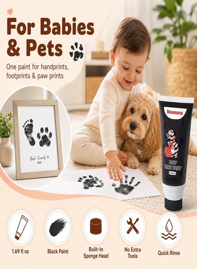 Noosuna Baby Hand and Footprint Paint with Sponge Head, Baby Safe Paint, 1.69 fl oz Non-Toxic and Washable, Dog Safe Paint for Paws Suitable for Babies and Pets, Newborn Memento, Black - Image 5
