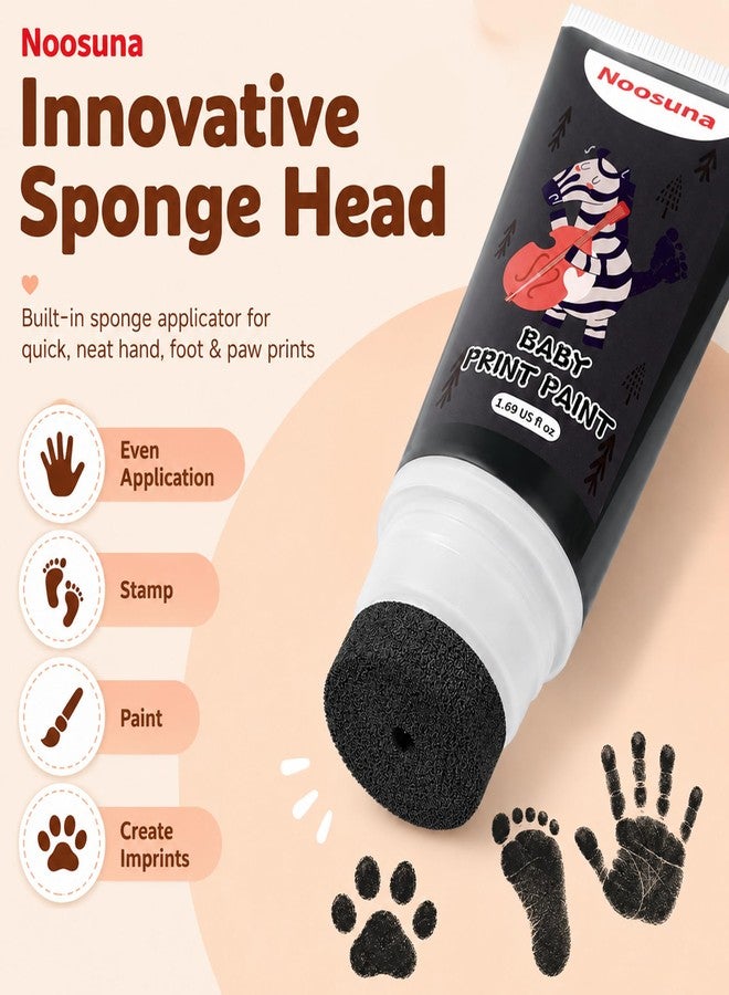 Noosuna Baby Hand and Footprint Paint with Sponge Head, Baby Safe Paint, 1.69 fl oz Non-Toxic and Washable, Dog Safe Paint for Paws Suitable for Babies and Pets, Newborn Memento, Black - Image 2