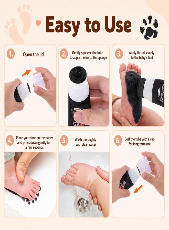 Noosuna Baby Hand and Footprint Paint with Sponge Head, Baby Safe Paint, 1.69 fl oz Non-Toxic and Washable, Dog Safe Paint for Paws Suitable for Babies and Pets, Newborn Memento, Black - Image 3